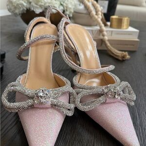 MACH & MACH Pink Sparkle Heels with Crystal Bow never worn